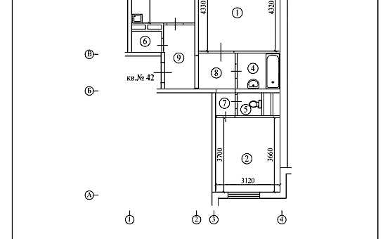 Перепланировка 2-комнатной квартиры 54 кв.м. по адресу г. Алматы, ул. Мартеновская, д. 7. Фото 1