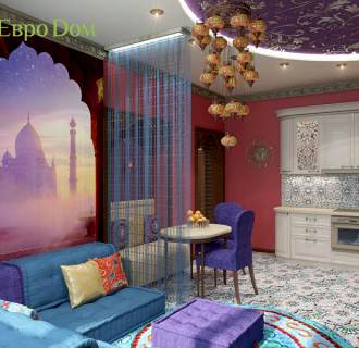 Дизайн двухкомнатной квартиры 65 кв. м в индийском стиле. Фото проекта