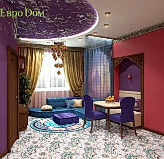 Дизайн двухкомнатной квартиры 65 кв. м в индийском стиле. Фото проекта