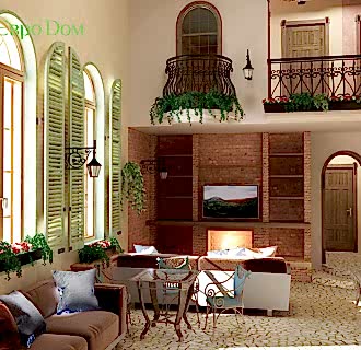 Дизайн интерьера коттеджа 434 кв. м в деревенском стиле. Фото проекта