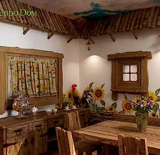 Дизайн интерьера коттеджа 434 кв. м в деревенском стиле. Фото проекта