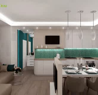 Дизайн трехкомнатной квартиры 61 кв. м в современном стиле. Фото проекта