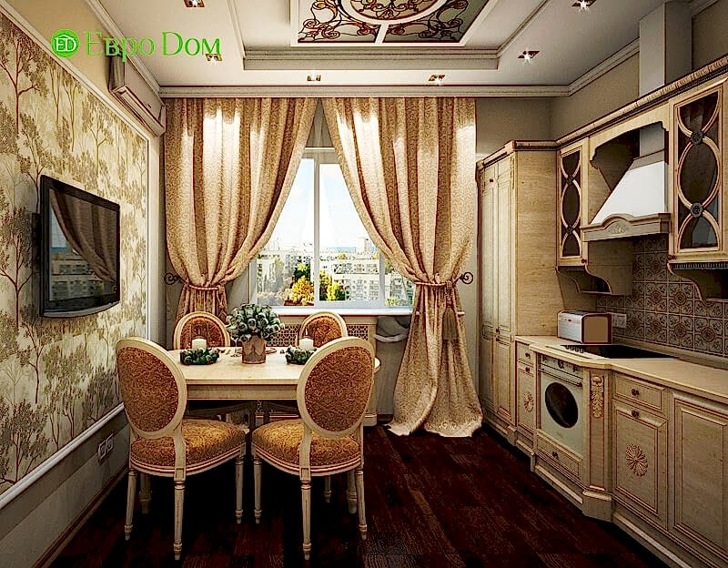 Дизайн-проект 3-комнатной квартиры в панельном доме в Алматы. 3D-визуализация кухни