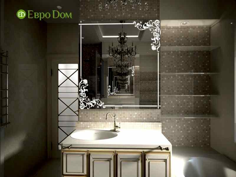 Дизайн-проект панельной трехкомнатной квартиры в стиле неоклассика. Интерьер ванной комнаты 