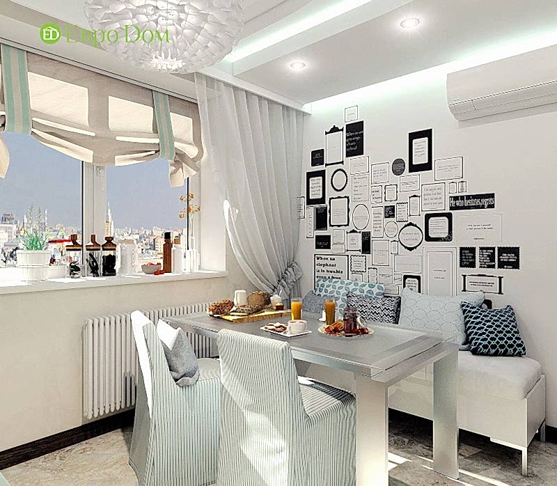 Дизайн-проект современной трехкомнатной квартиры в стиле Тиффани. Интерьер кухни 