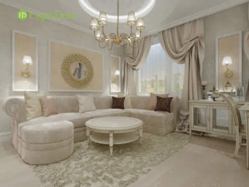 Дизайн трехкомнатной квартиры в классическом стиле. Интерьер гостиной