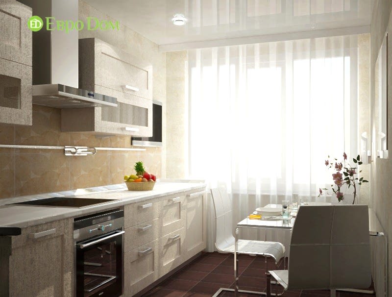 Дизайн бежевой кухни в 1-комнатной квартире