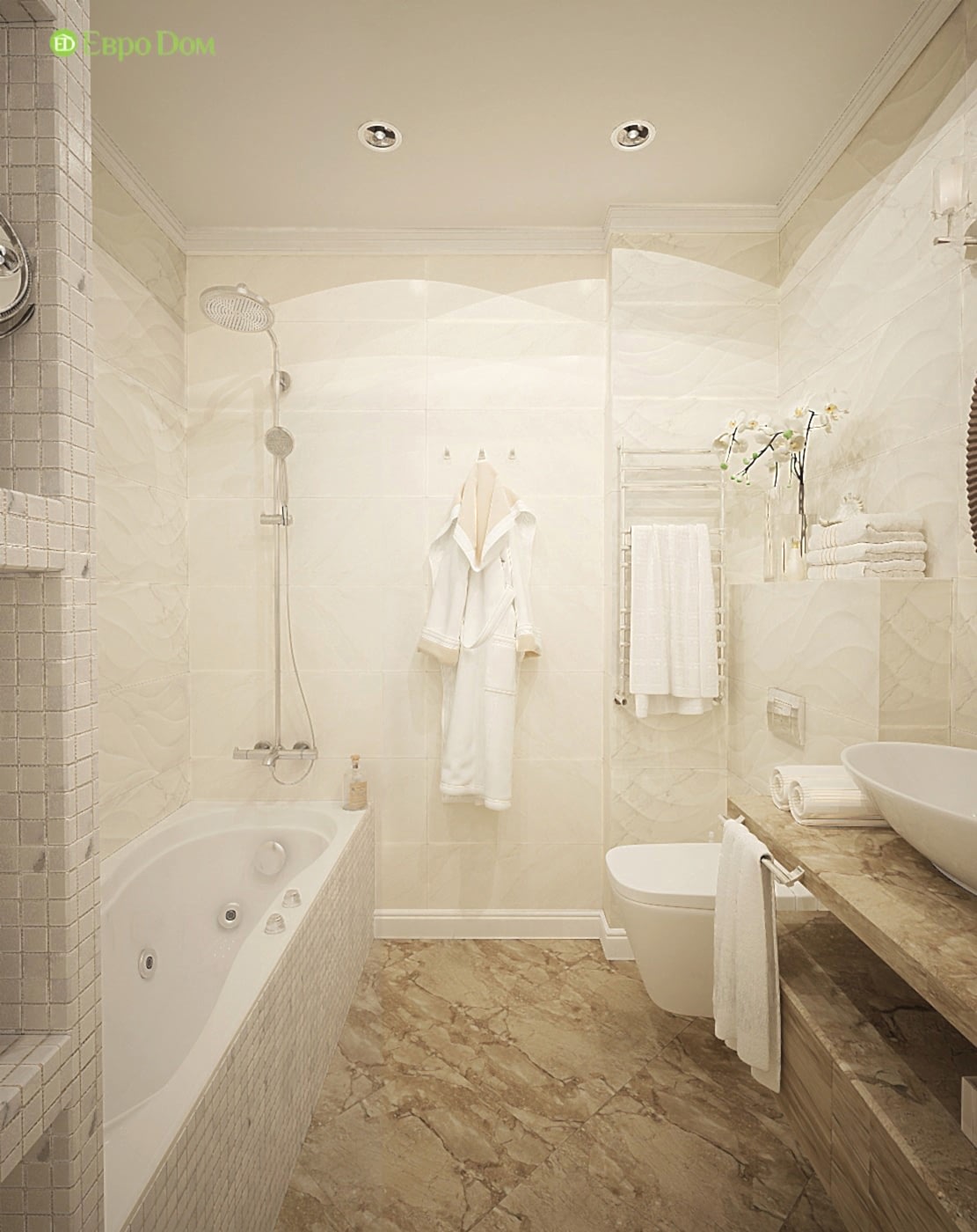 Ванна в современном дизайне трехкомнатной квартиры