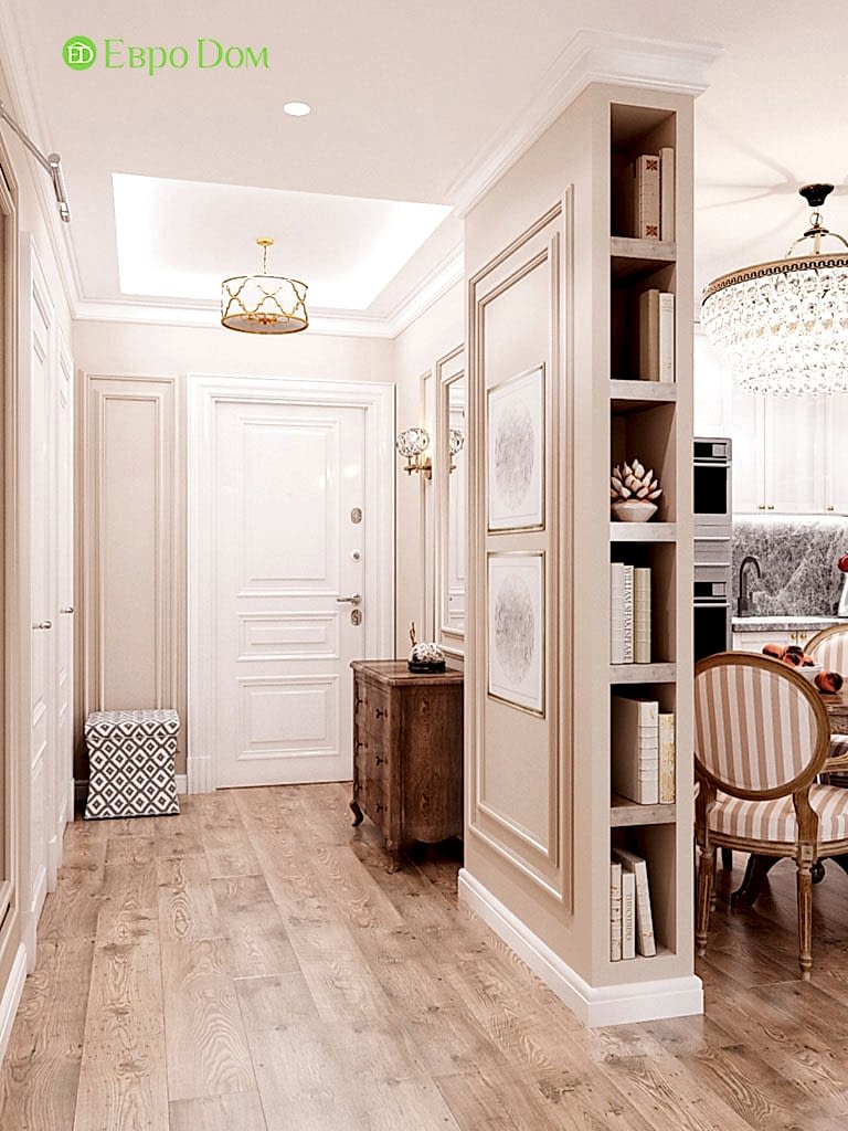 Дизайн-проект квартиры в стиле неоклассика. Прихожая с декоративной перегородкой