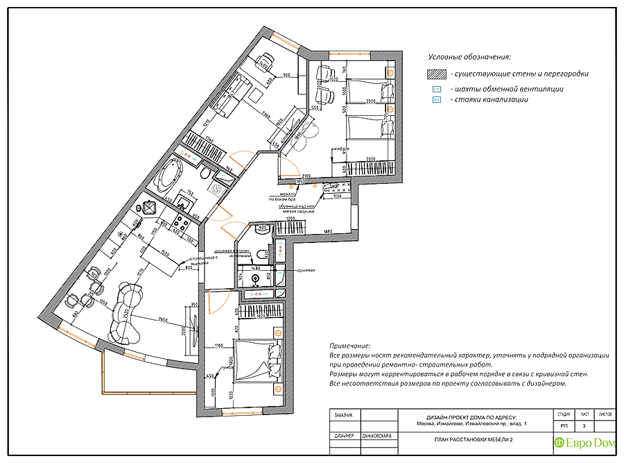 Дизайн-проект интерьера квартиры. Проект расстановки мебели