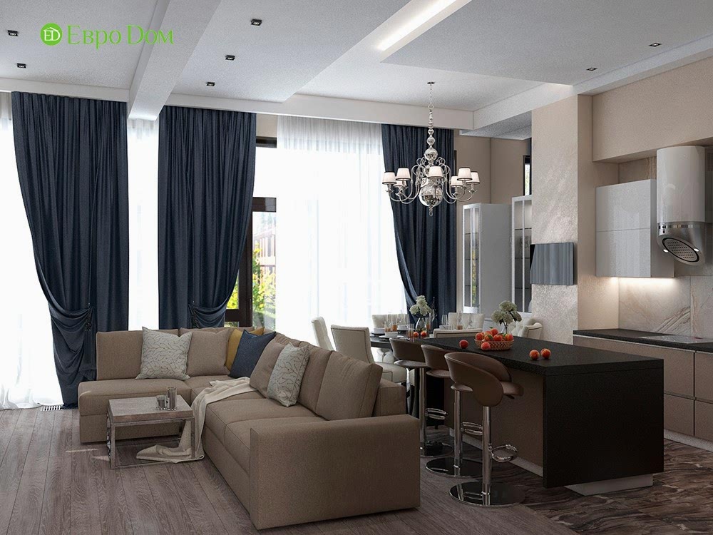 Дизайн коттеджей внутри дома на примере гостиной