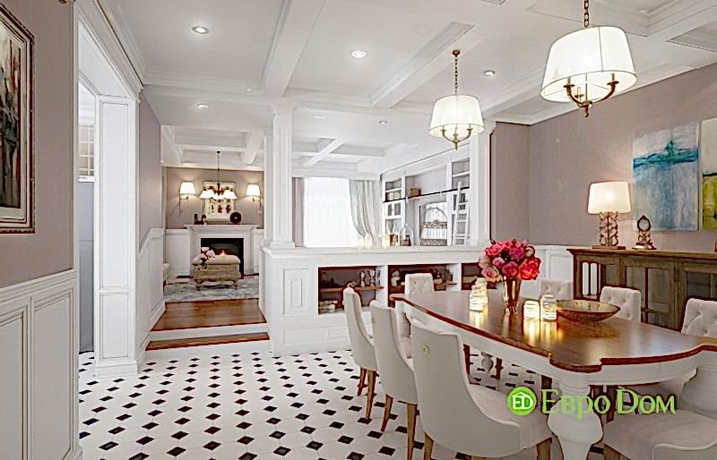 Дизайн коттеджа внутри, английская столовая