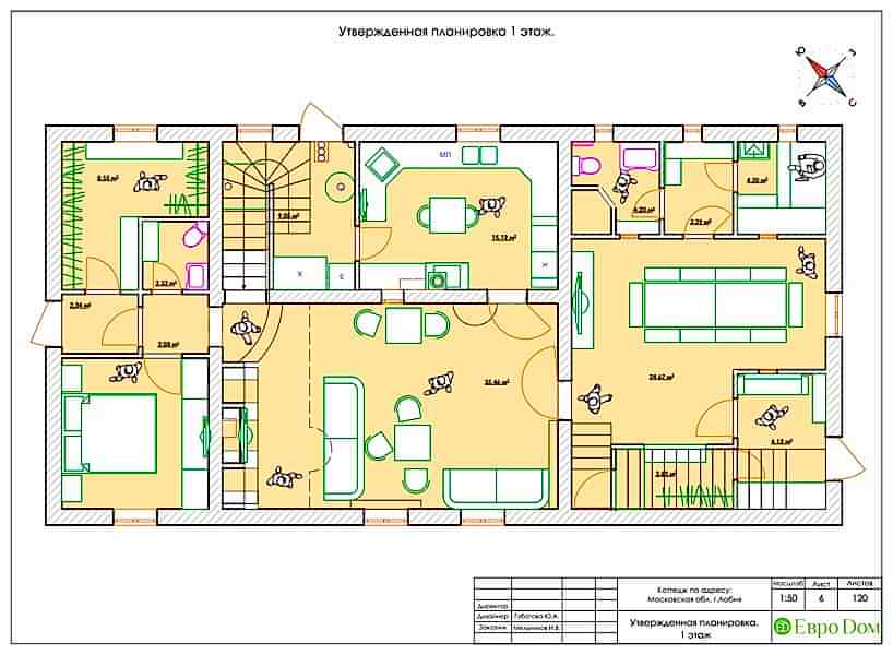 Оформление загородного интерьера - план расстановки мебели