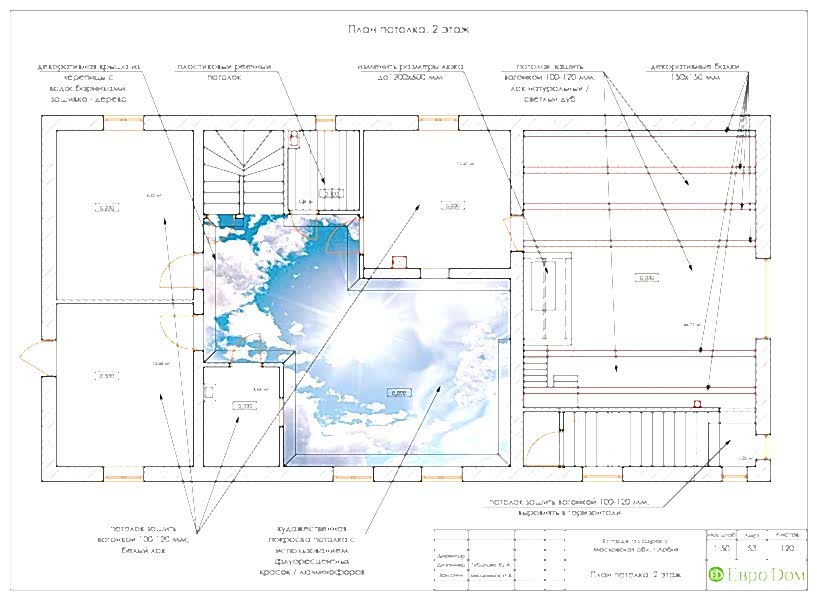 План потолка иллюстрирует оригинальное решение в дизайне коттеджа 