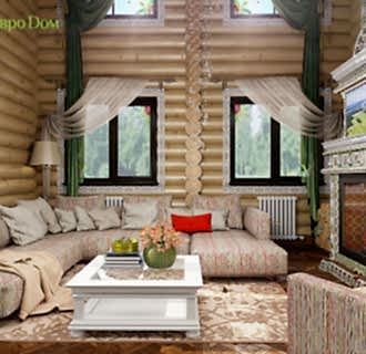 Дизайн интерьера деревянного дома 190 кв. м в стиле русский терем. Фото проекта
