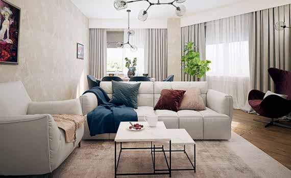 Дизайн двухкомнатной квартиры 70 кв. м в современном стиле. Фото проекта