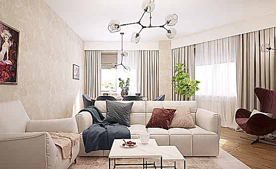 Дизайн интерьера 2-комнатной квартиры 70 кв.м. по адресу г. Алматы, ул. Краснобогатырская, д. 24, ЖК Яуза Парк. Фото 2