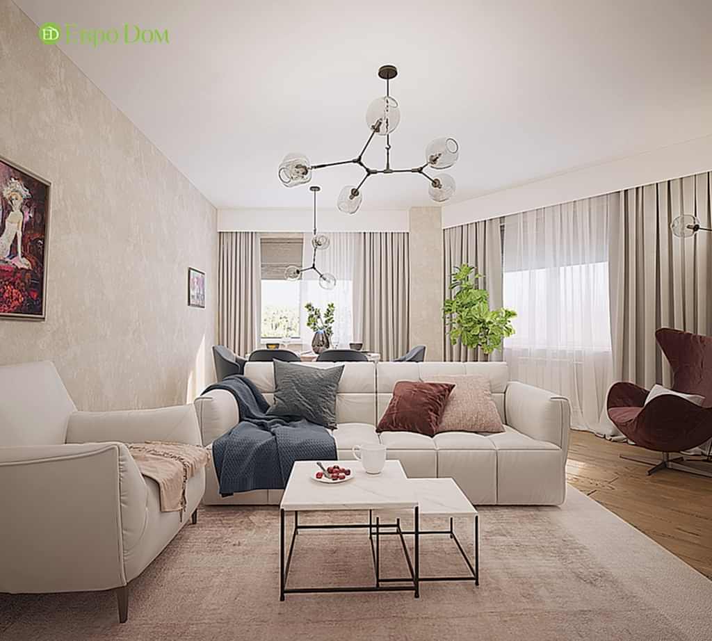 Дизайн двухкомнатной квартиры 70 кв. м в современном стиле. Фото 03